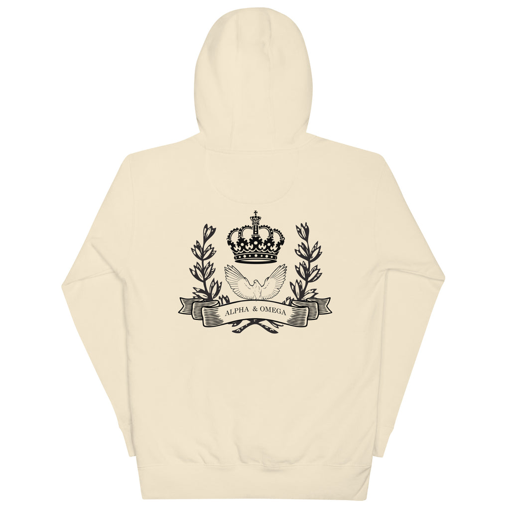 Christian Hoodie from RepThe1 featuring a crown and dove design on a cream background