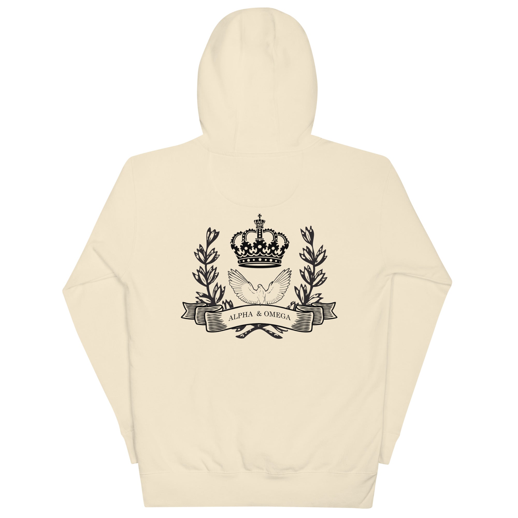 Christian Hoodie from RepThe1 featuring a crown and dove design on a cream background