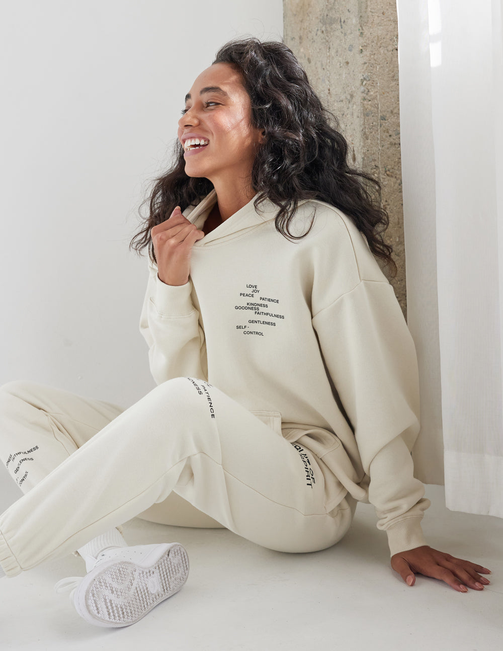 Elevated Faith Christian Hoodie in Cream Color with Inspirational Text and Cozy Fit