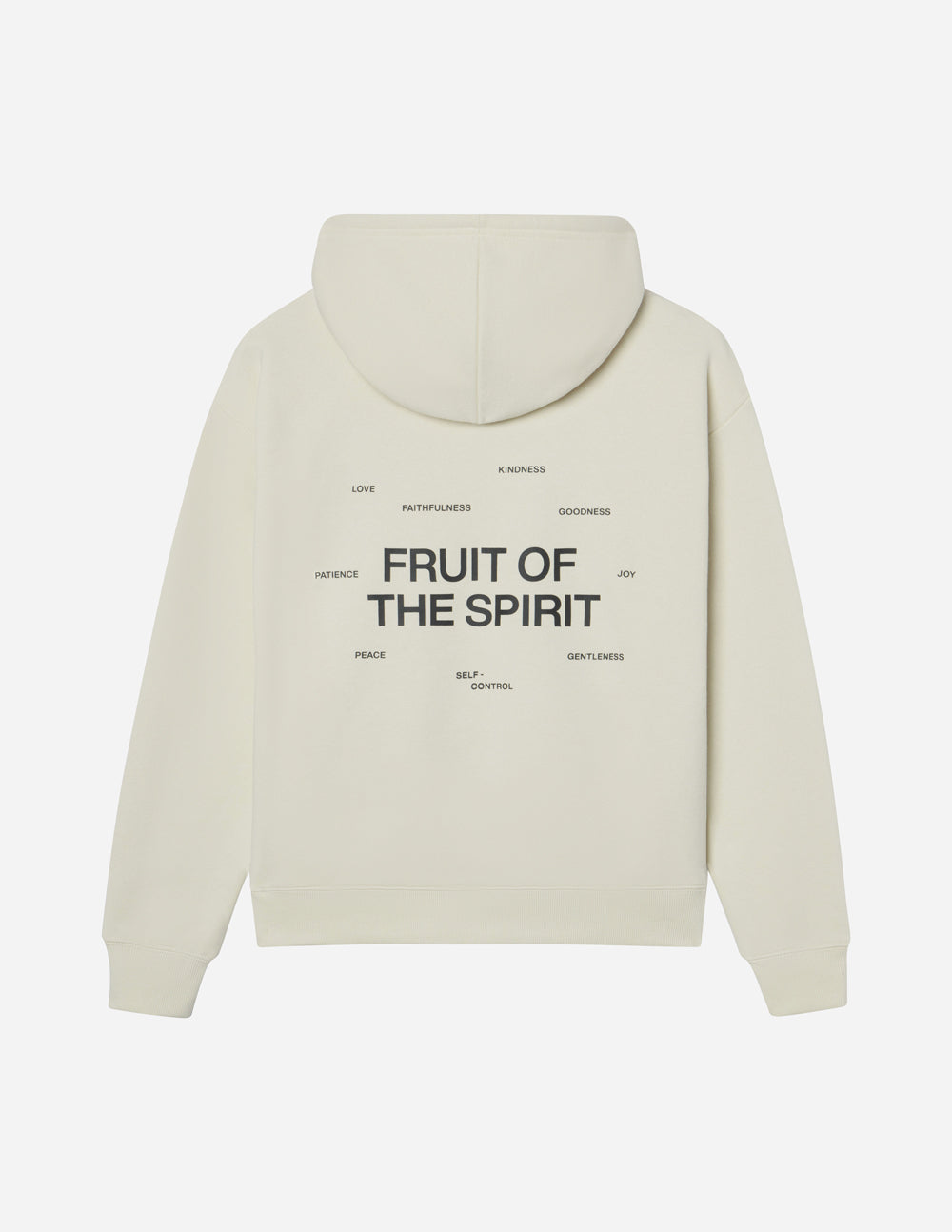 Elevated Faith Christian Hoodie featuring 'Fruit of the Spirit' text design on the back