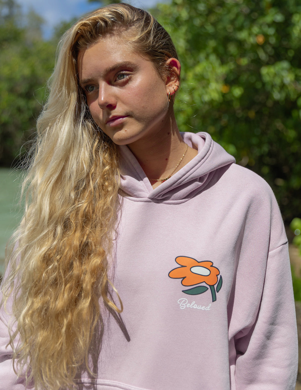 Elevated Faith Christian Hoodie in light pink with floral design on chest for casual comfort