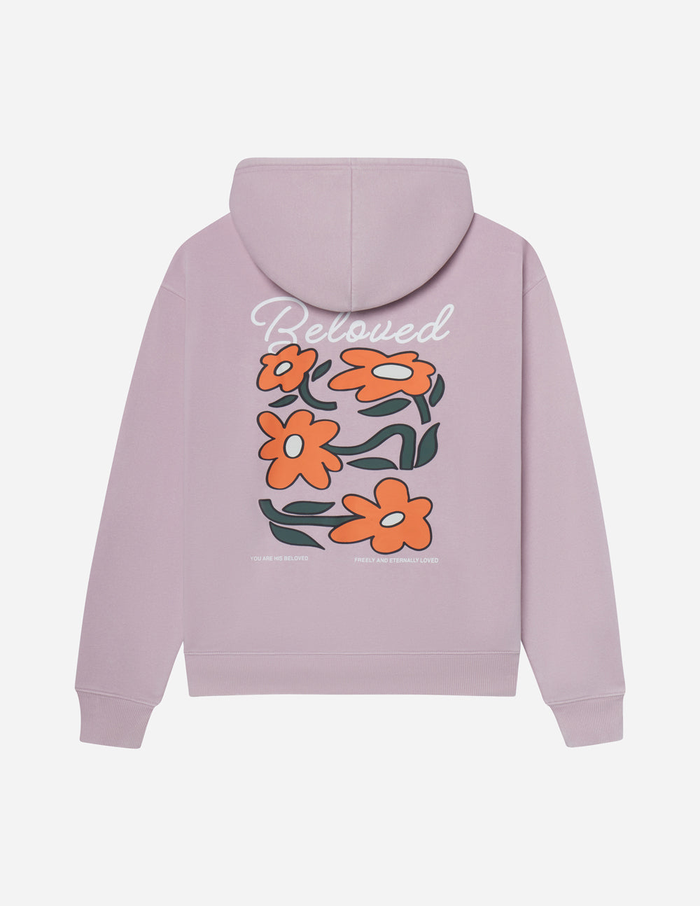 Elevated Faith Christian Hoodie in Lavender with Floral Design and 'Beloved' Text on Back