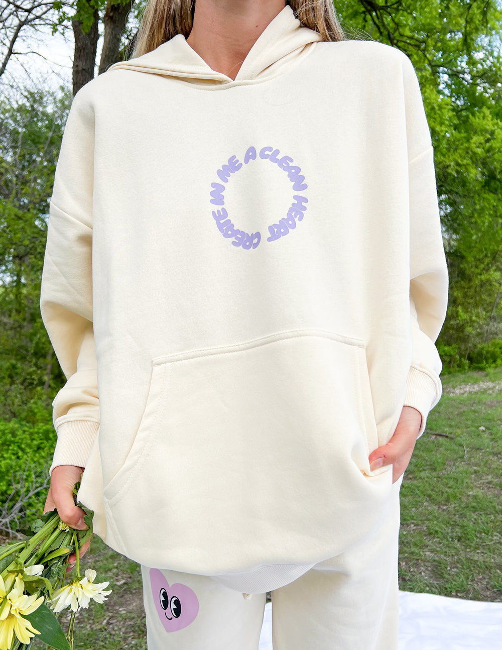 Elevated Faith Christian Hoodie in Cream with Unique Graphic Design on Front