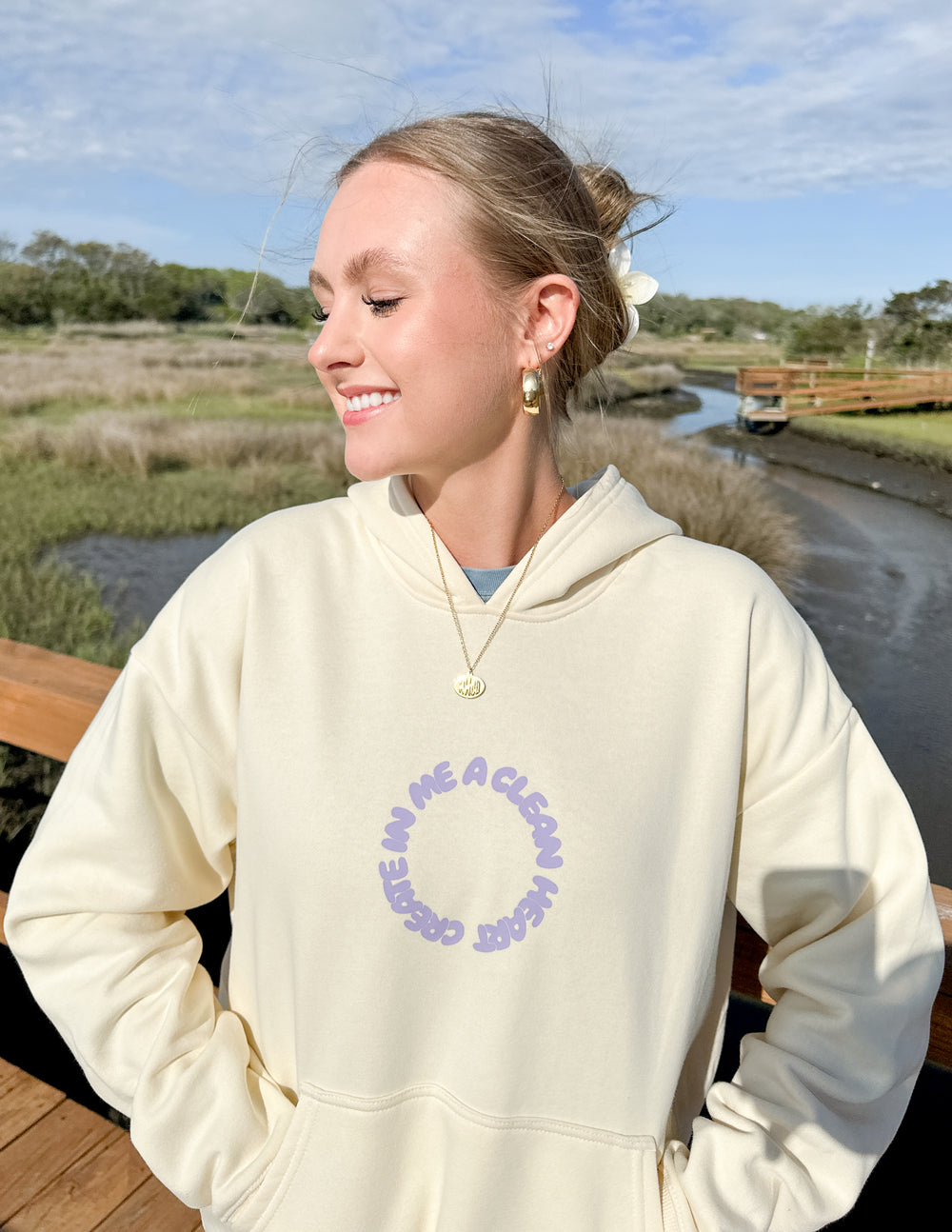Elevated Faith Christian Hoodie in Cream with Inspirational Text Design for Everyday Comfort