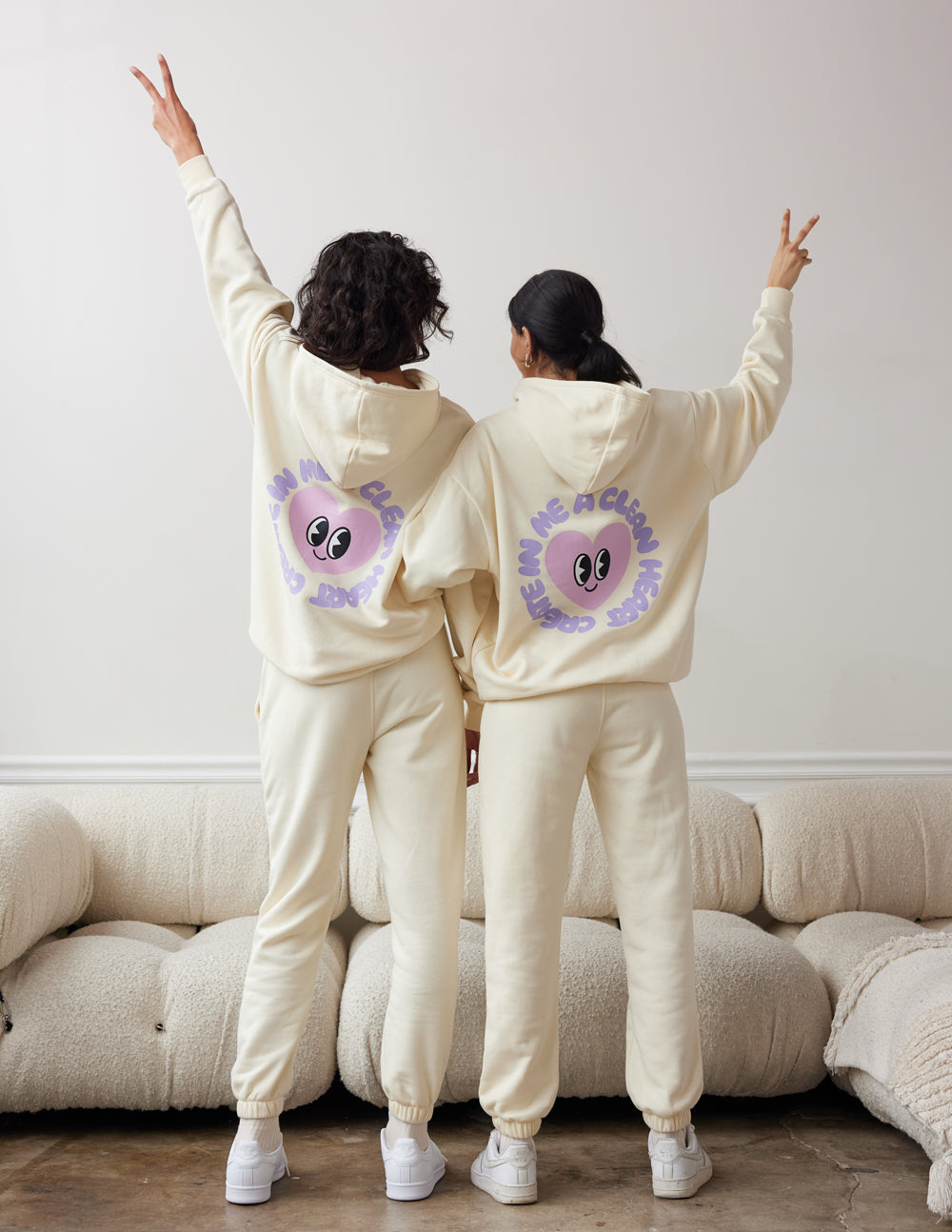 Elevated Faith Christian Hoodie in Cream with Cute Heart Design on the Back