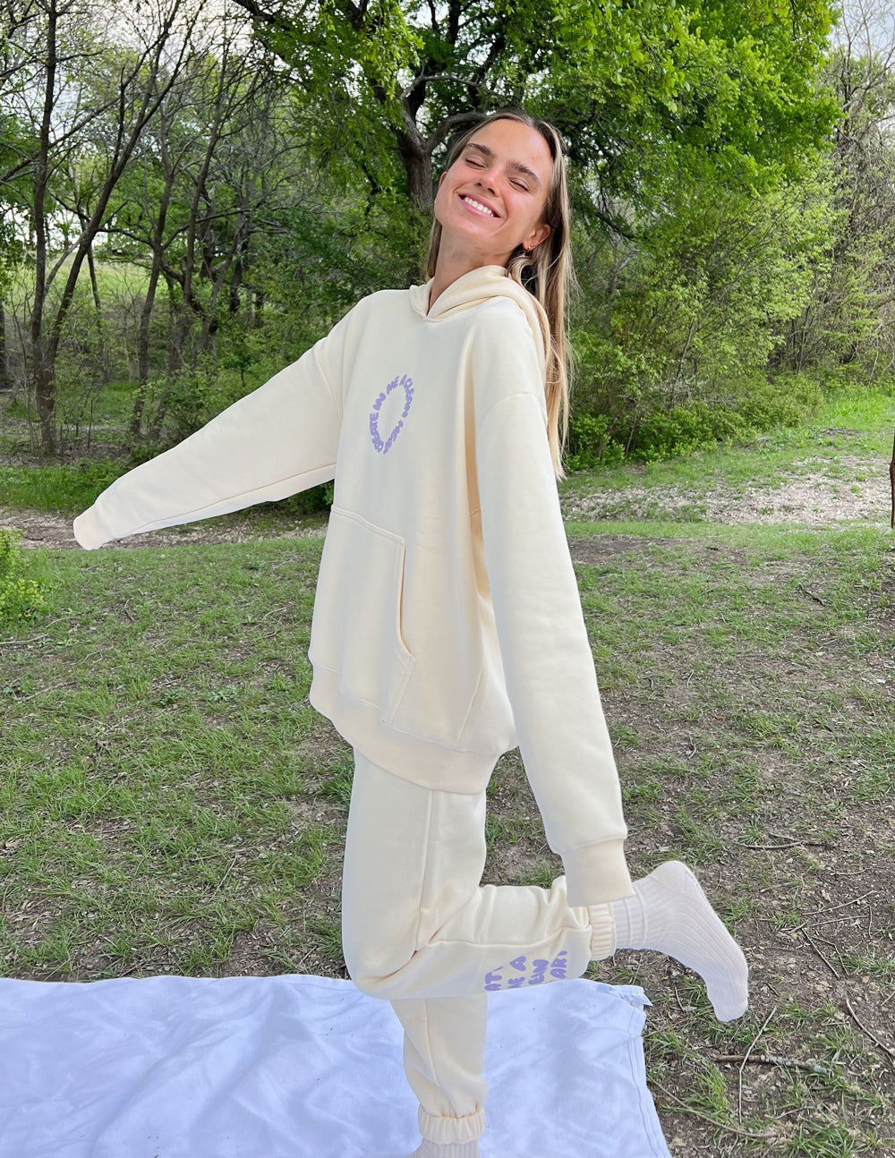 Elevated Faith Christian Hoodie in Cream with Front Pocket and Relaxed Fit for Everyday Comfort