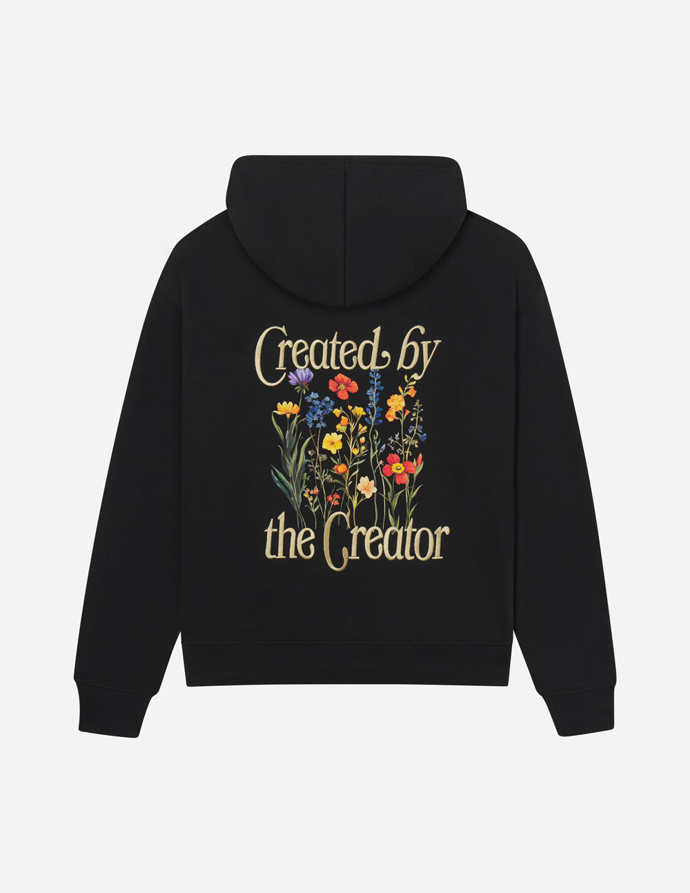 Elevated Faith Christian Hoodie in Black with 'Created by the Creator' Floral Design