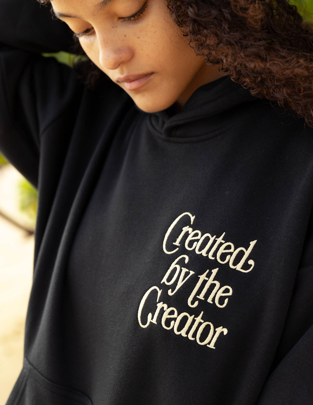 Elevated Faith Christian Hoodie in Black with 'Created by the Creator' Design for Inspirational Style