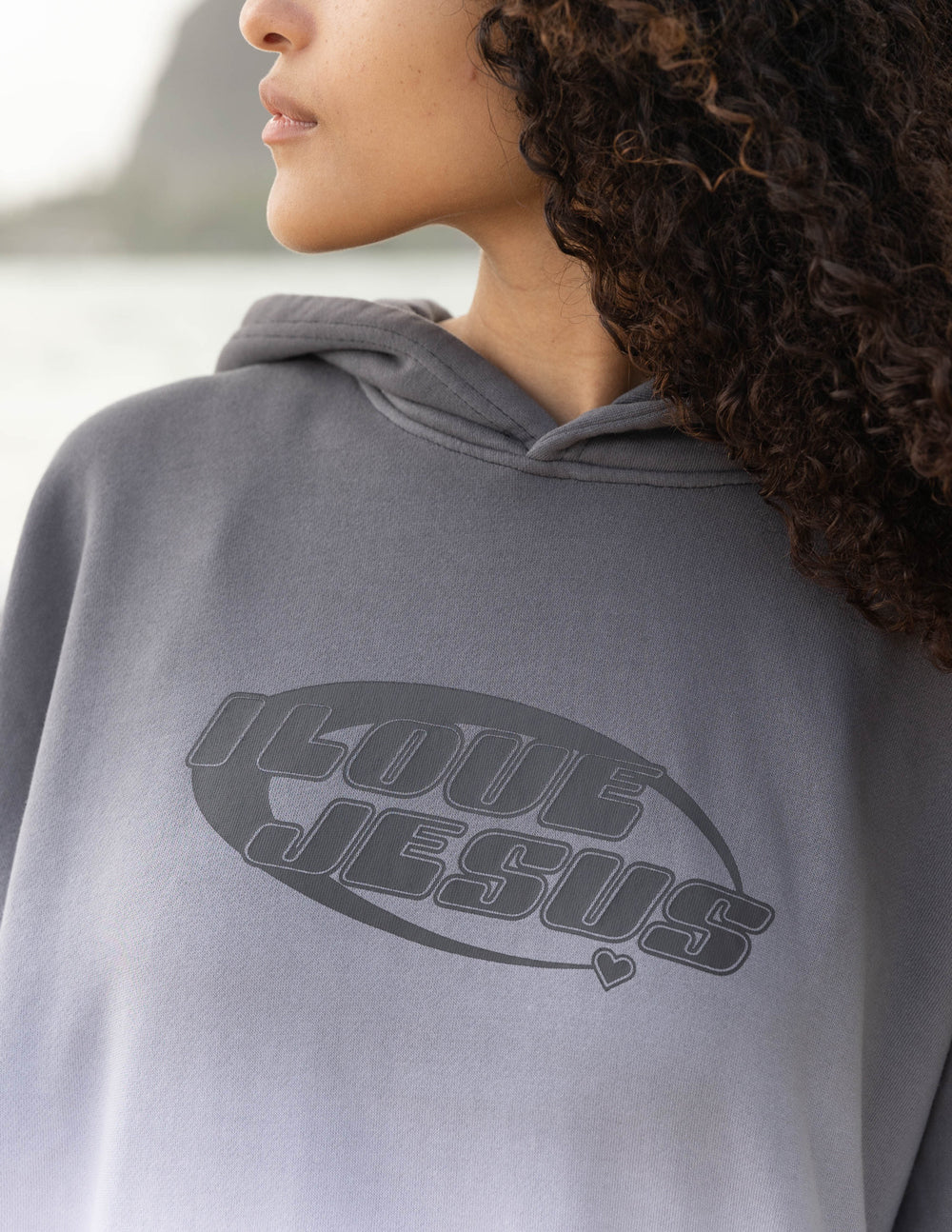 Elevated Faith Christian Hoodie featuring 'I Love Jesus' graphic design in grey