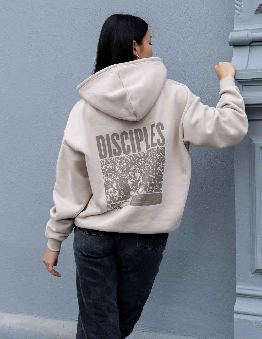 Elevated Faith Christian Hoodie in Beige with Disciples Graphic on Back