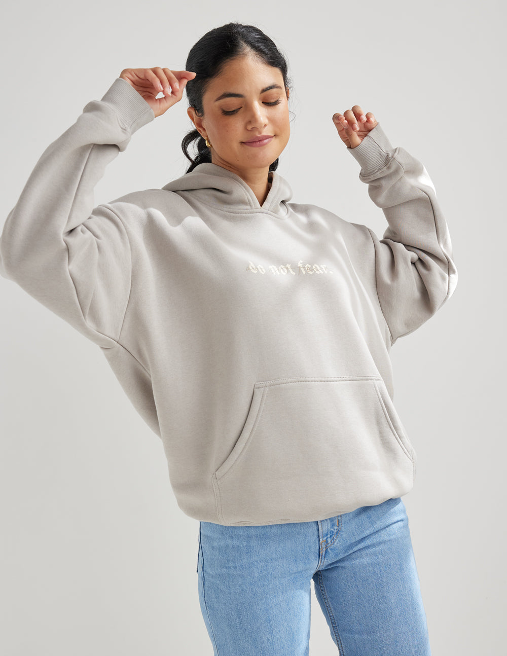 Elevated Faith Christian Hoodie in light gray with a relaxed fit and front pocket
