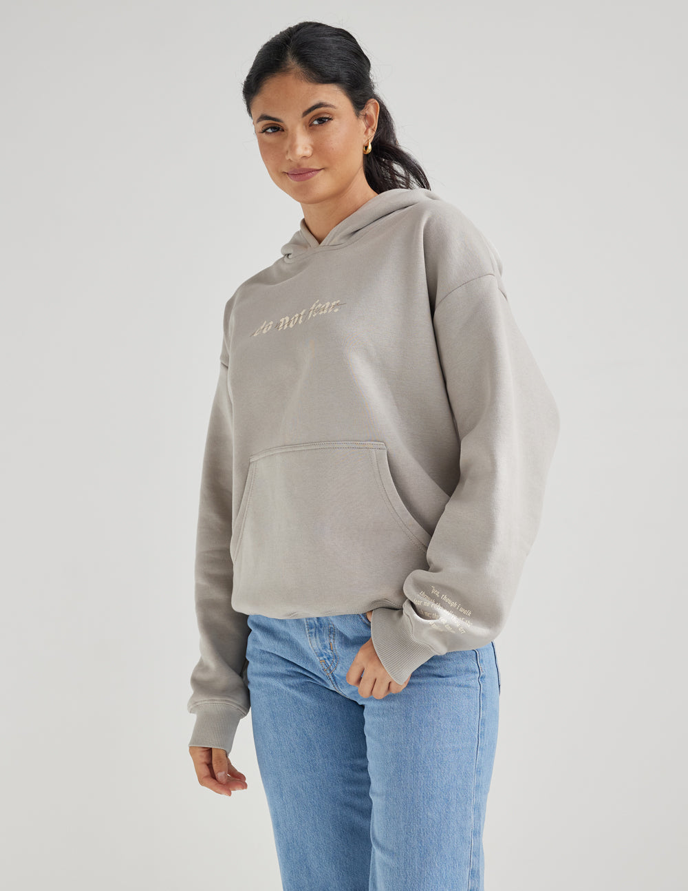 Elevated Faith Christian Hoodie in light gray with a front pocket and relaxed fit