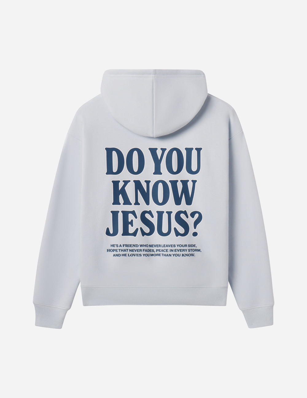 Light Blue Christian Hoodie with the text Do You Know Jesus printed on the back