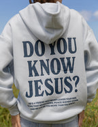Elevated Faith Christian Hoodie in Light Blue with 'Do You Know Jesus?' Graphic Design