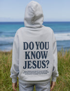 Elevated Faith Christian Hoodie featuring 'Do You Know Jesus?' text on the back for inspirational wear