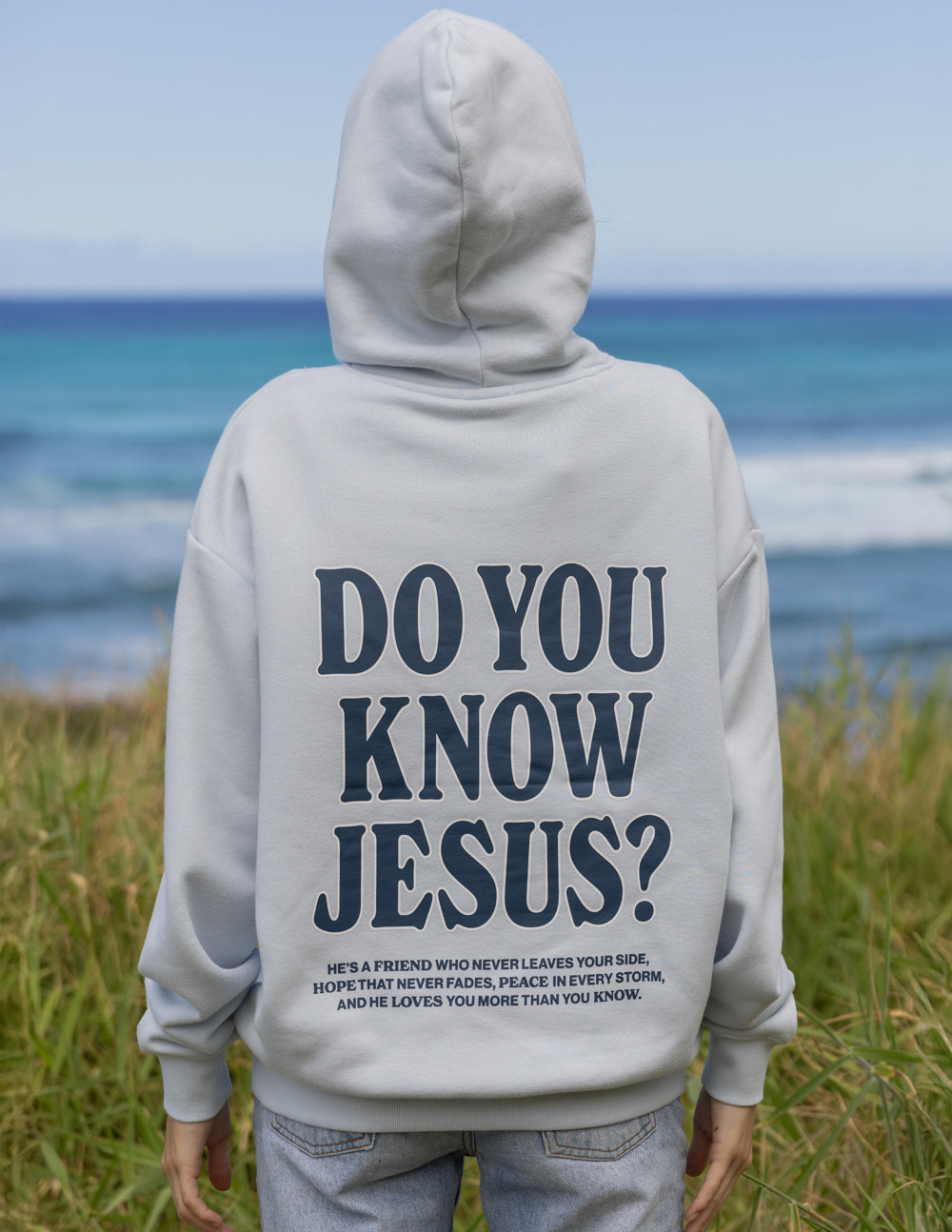 Elevated Faith Christian Hoodie featuring 'Do You Know Jesus?' text on the back for inspirational wear