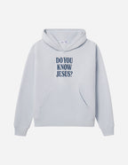 Light blue Christian Hoodie with 'Do You Know Jesus?' printed on the front