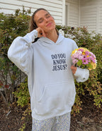 Light gray Christian Hoodie from Elevated Faith featuring the text Do You Know Jesus?