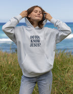 Elevated Faith Christian Hoodie in light gray with the text Do You Know Jesus on the front