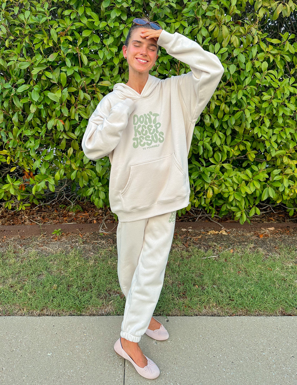 Elevated Faith Christian Hoodie in Cream with Don't Keep Jesus design for casual wear