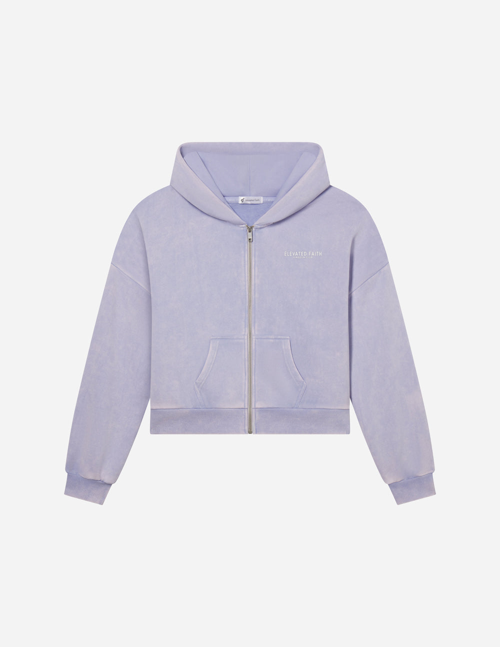 Elevated Faith Christian Hoodie in light purple with zip closure and front pockets