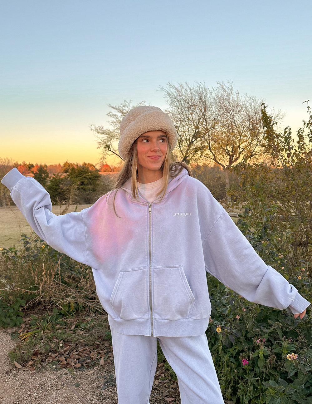 Elevated Faith Christian Hoodie in light purple with a cozy oversized fit for casual wear