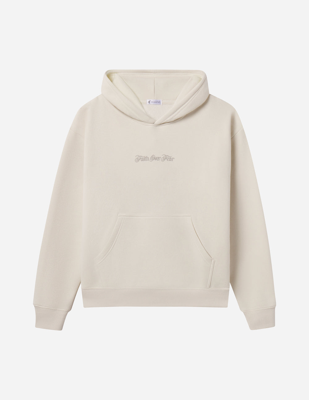 Elevated Faith Christian Hoodie in cream color with front pocket and minimalist design