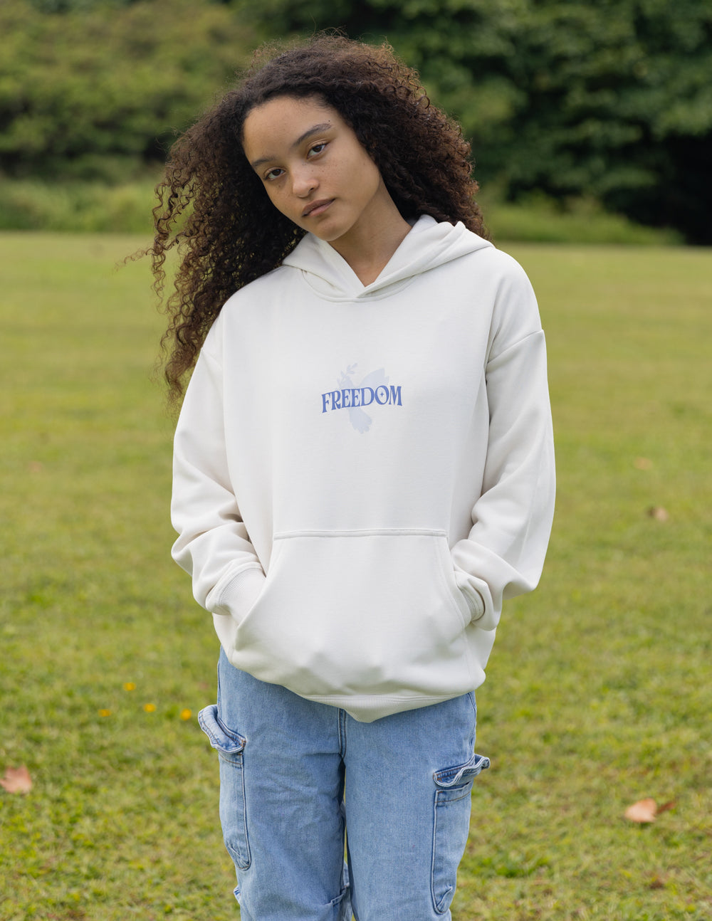 Elevated Faith Christian Hoodie in White with 'Freedom' Graphic, Perfect for Everyday Wear