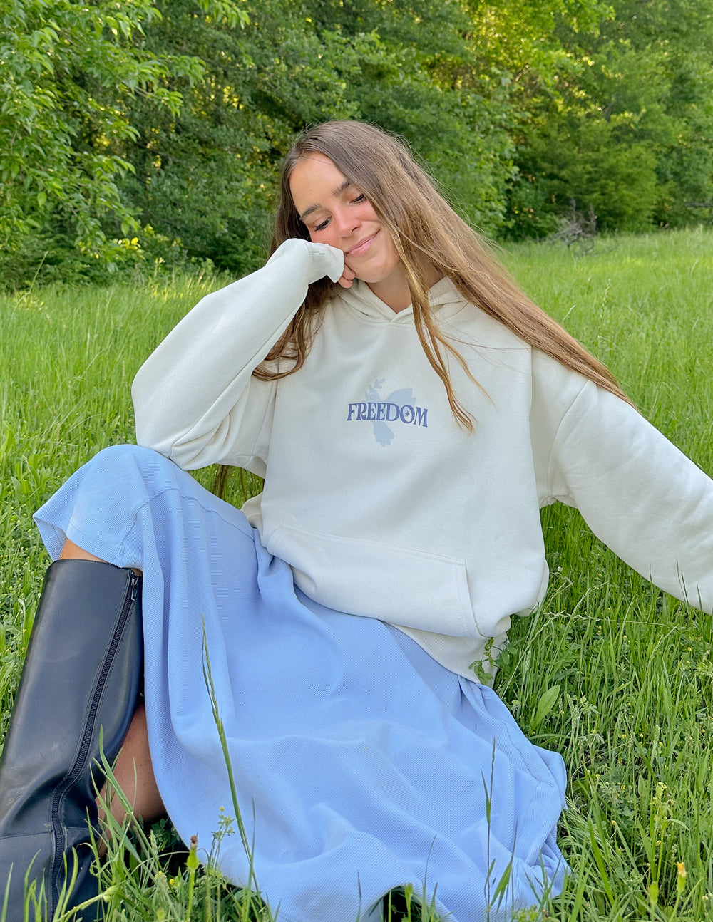 Elevated Faith White Christian Hoodie with 'FREEDOM' Design, Perfect for Casual Outfits