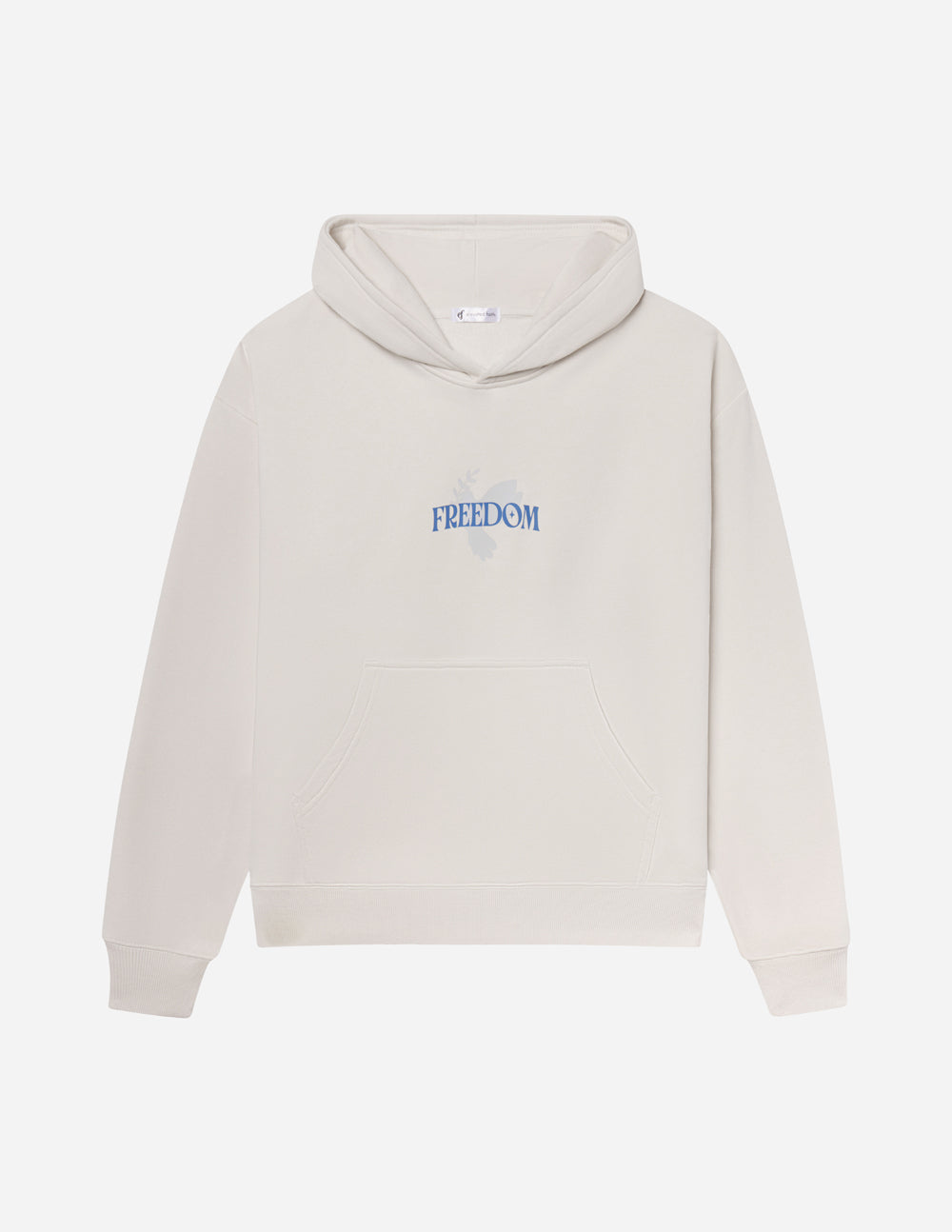 Elevated Faith Christian Hoodie in beige with 'FREEDOM' text design on the front