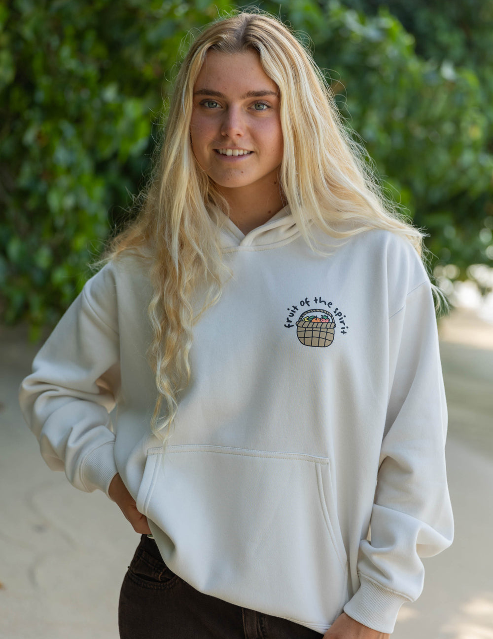 Elevated Faith Christian Hoodie in cream color with graphic design for comfortable casual wear