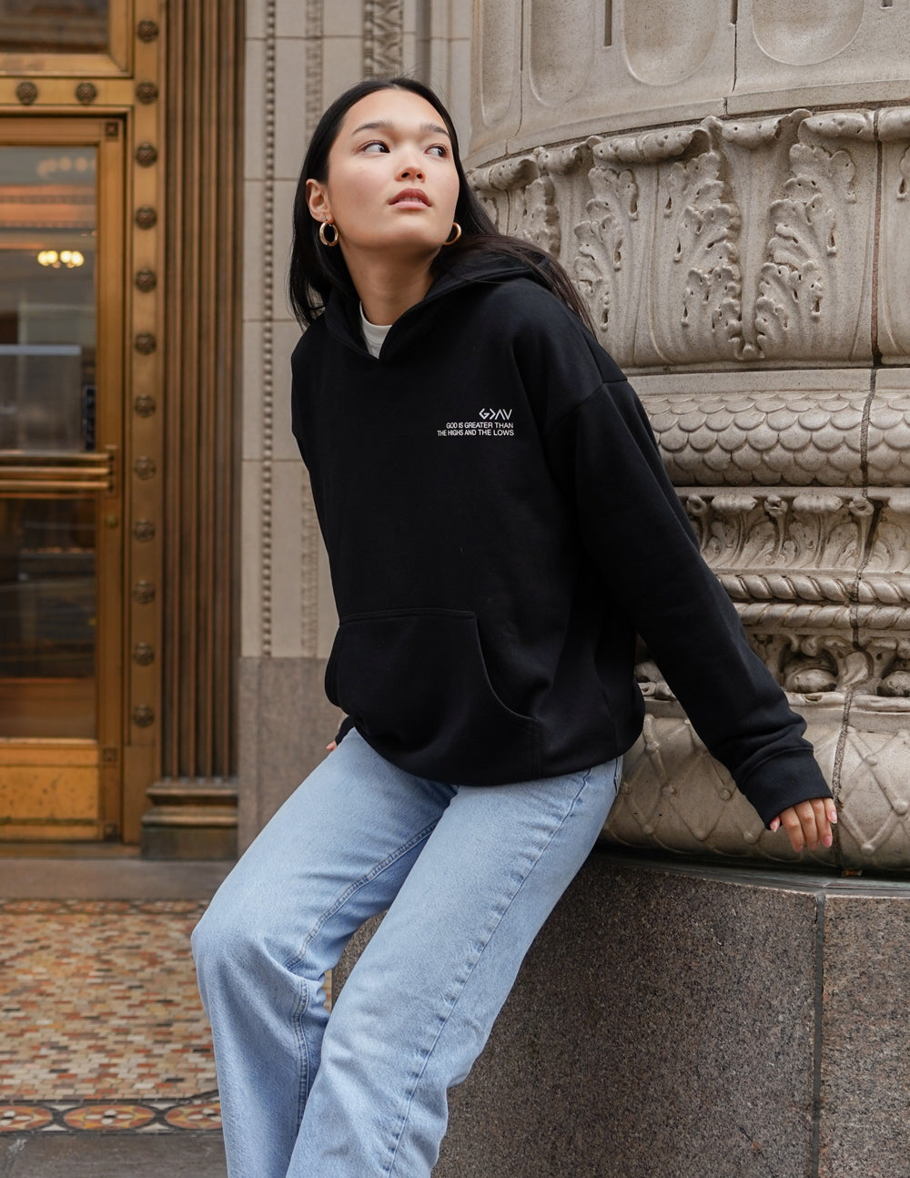 Elevated Faith Black Christian Hoodie with Front Pocket and Casual Fit for Everyday Wear