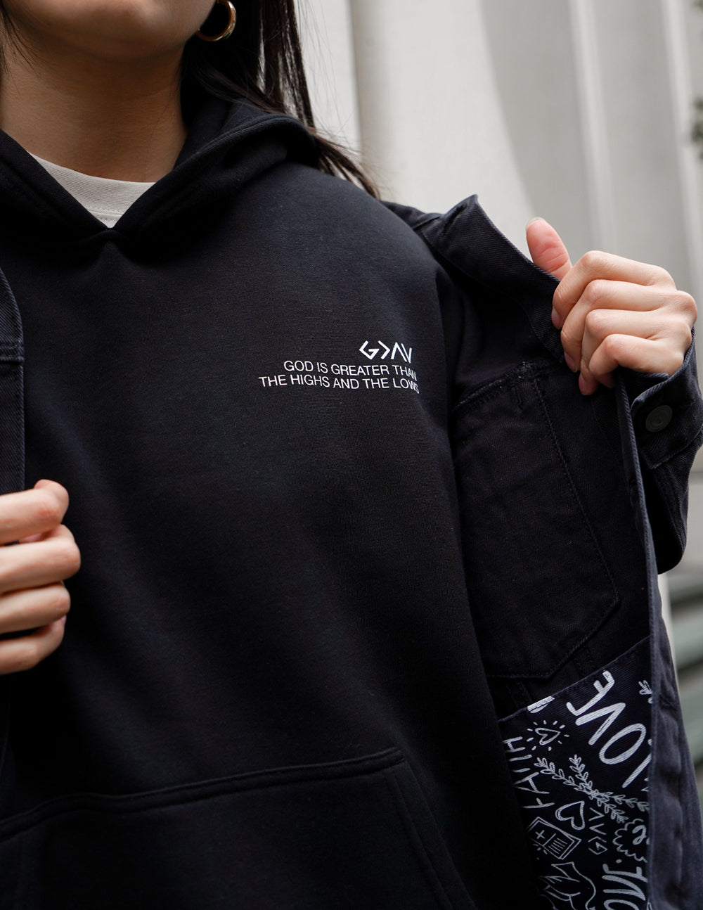 Elevated Faith Christian Hoodie with Inspirational Quote 'God is Greater Than the Highs and the Lows'