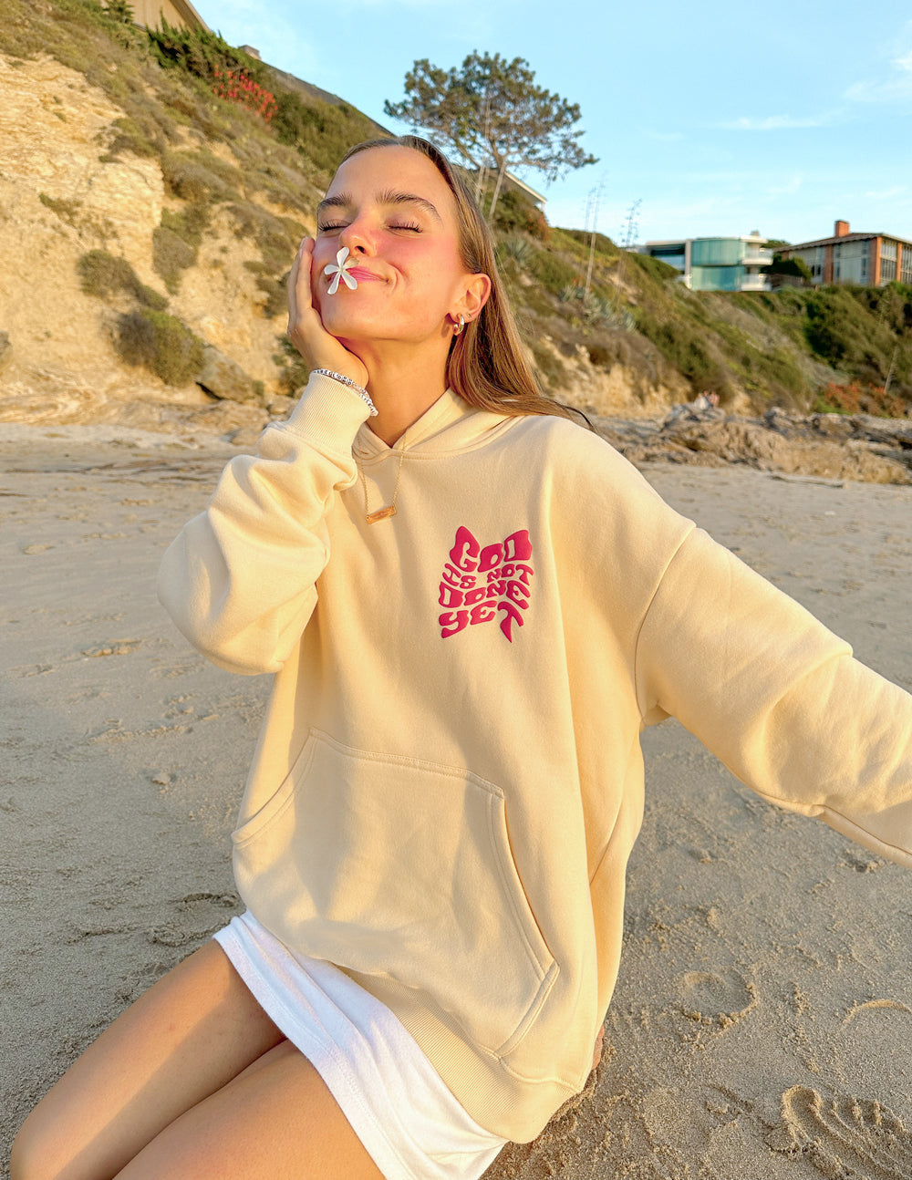 Elevated Faith Christian Hoodie in Beige with Graphic Design for Casual Style