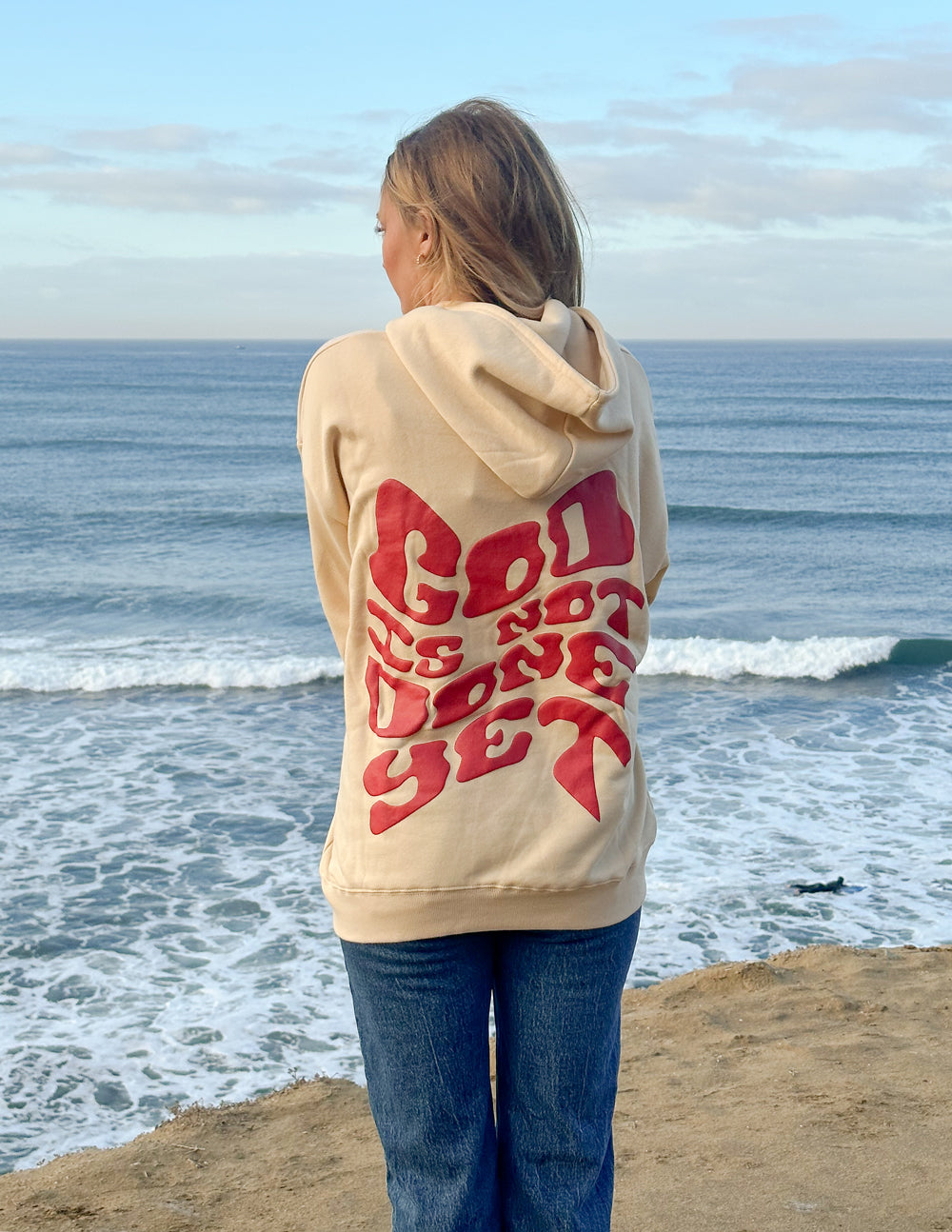 Elevated Faith Christian Hoodie with 'God is Not Done Yet' Print on Back, Ideal for Casual Wear