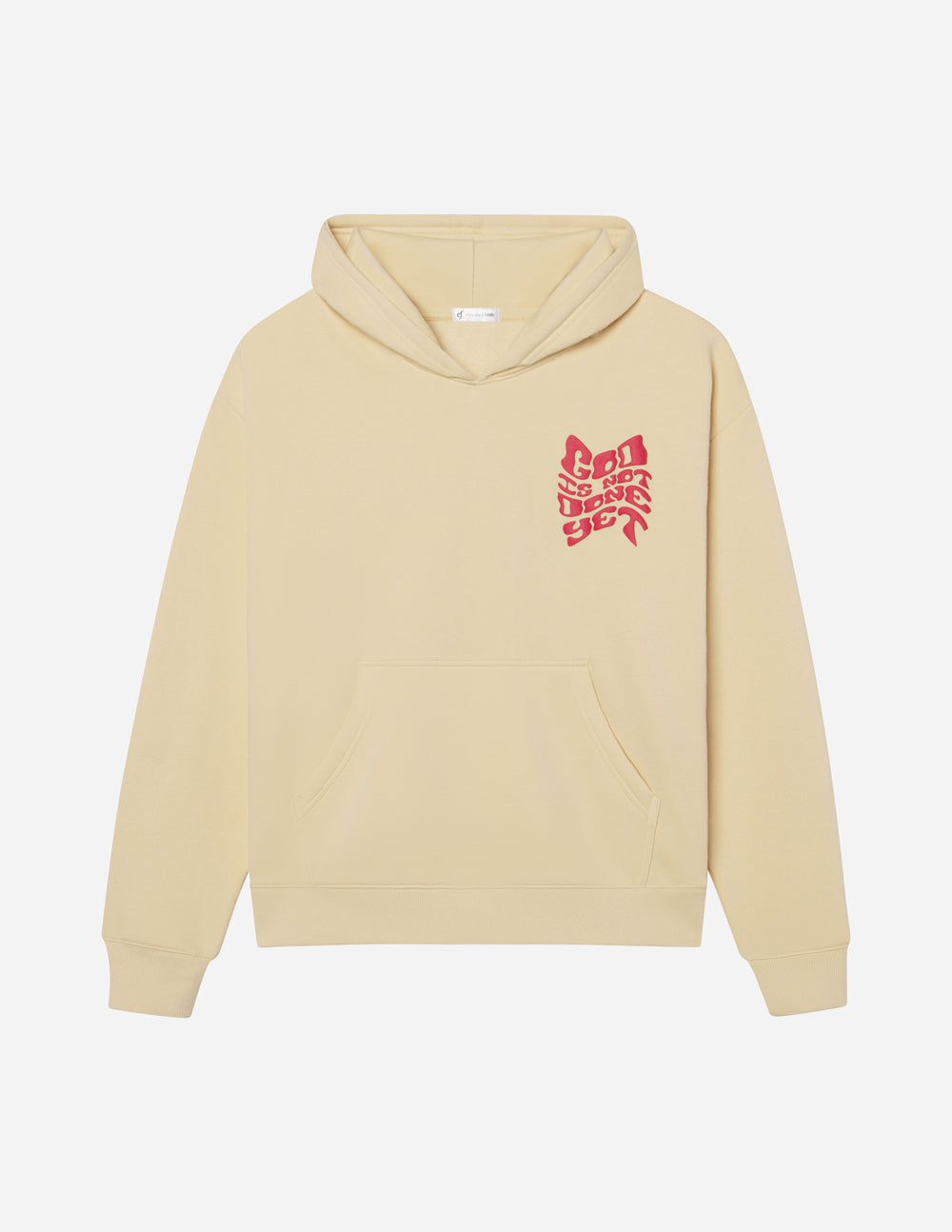 Light yellow Elevated Faith Christian Hoodie with a unique red graphic design on the front