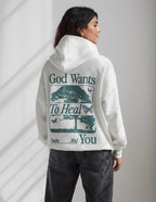 Elevated Faith Christian Hoodie in White featuring a tree graphic and Psalm 302 message on the back