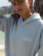 Light blue Christian Hoodie featuring 'God's Plan' text and a relaxed fit for casual wear