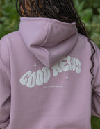 Elevated Faith Christian Hoodie in Lavender with 'Good News' Graphic on Back