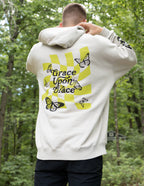 Elevated Faith Christian Hoodie in White with Butterflies and 'Grace Upon Grace' Design on Back