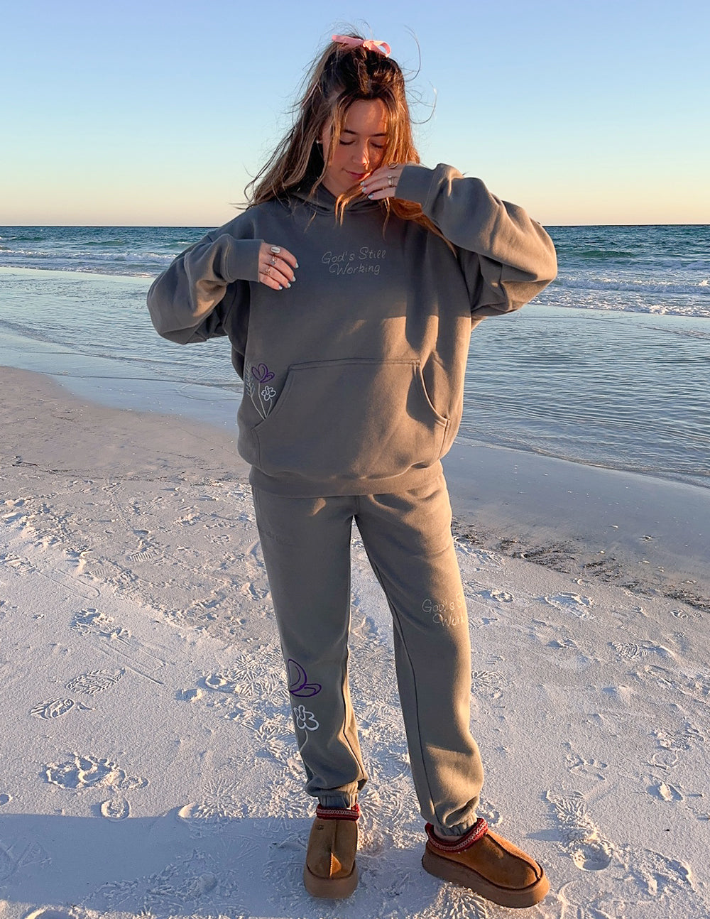 Elevated Faith Christian Hoodie in grey, perfect for beachwear and casual outings