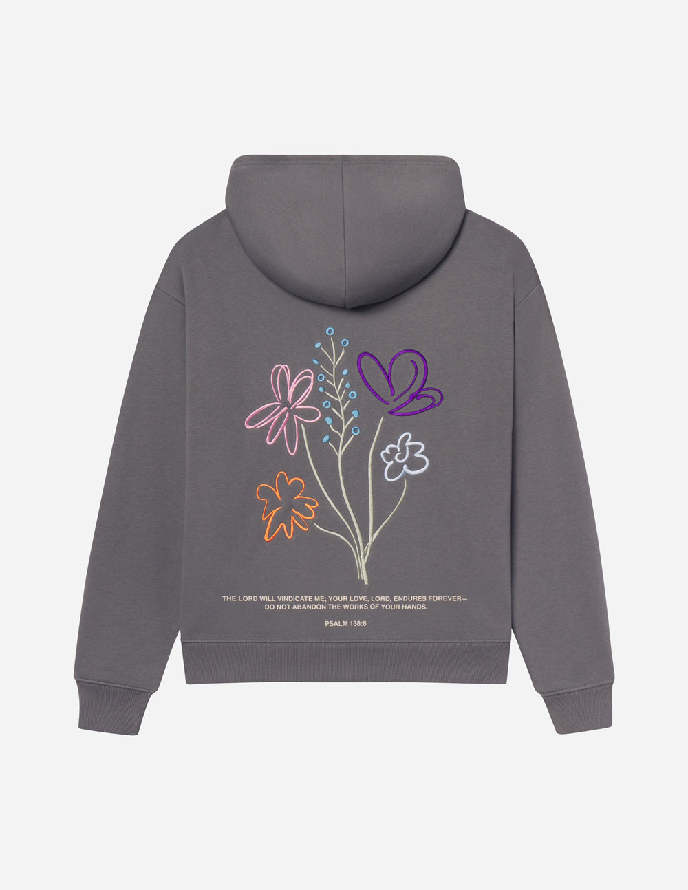 Elevated Faith Christian Hoodie in Gray with Colorful Floral Design and Bible Verse on the Back