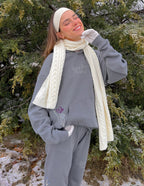 Elevated Faith Christian Hoodie in Gray with Floral Design and Cozy Scarf for Everyday Wear