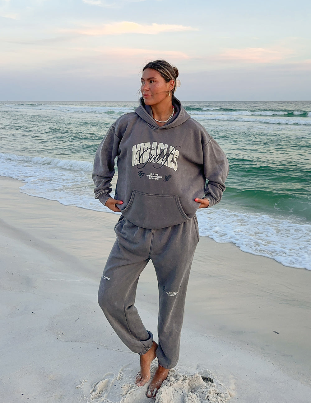 Elevated Faith Christian Hoodie in Gray with Cozy Design for Casual Beachwear