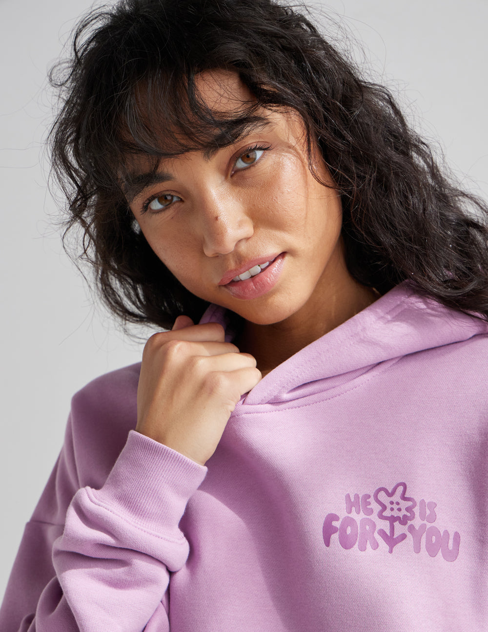 Elevated Faith Christian Hoodie in Lavender featuring 'He is for You' graphic design