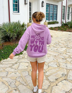 Elevated Faith Christian Hoodie in Lavender with 'He Is With You' printed on the back