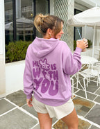 Elevated Faith Christian Hoodie in Light Purple with 'He is With You' Graphic Design