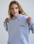 Elevated Faith Christian Hoodie in Grey with colorful 'Heaven' embroidery on the front