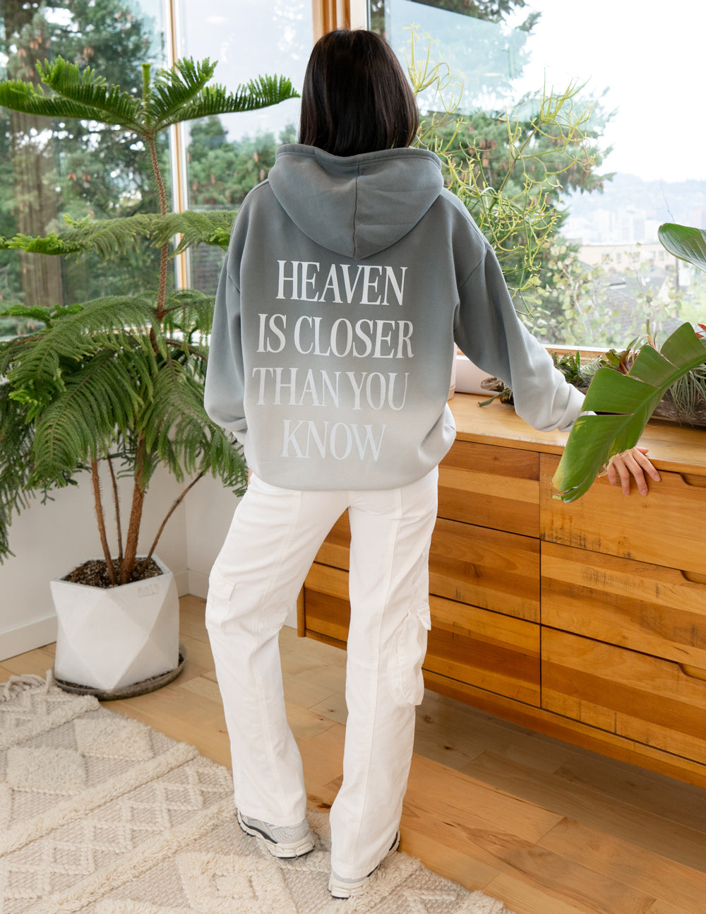 Elevated Faith Christian Hoodie in Gray with 'Heaven is Closer Than You Know' Design on Back