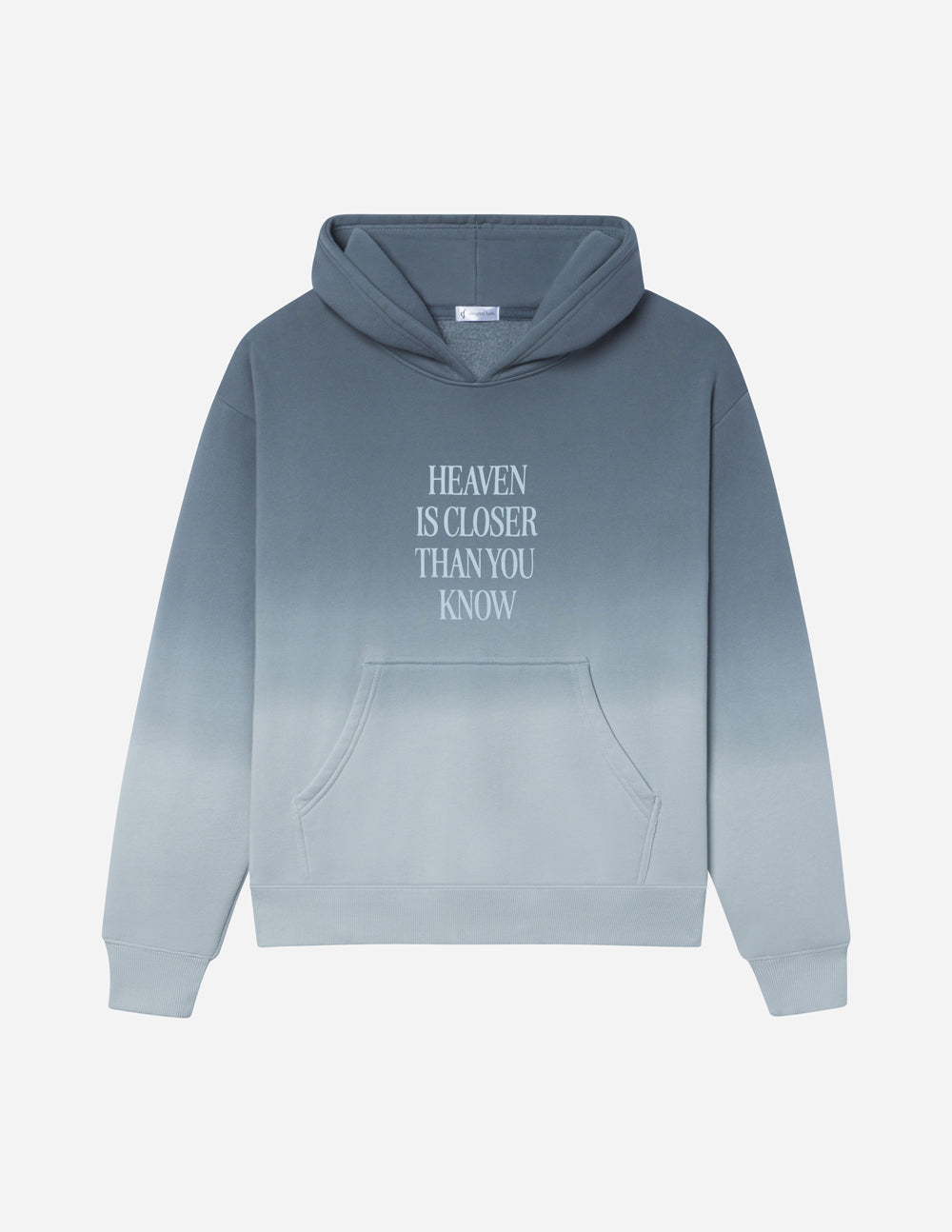 Elevated Faith Christian Hoodie in Blue Gradient with Inspirational Quote Heaven is Closer Than You Know